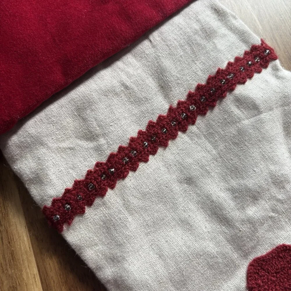 1 Pottery Barn Kids Christmas Stocking Santa Claus Reindeer Linen Velvet Holiday